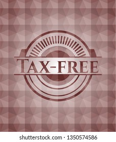 Tax-free red seamless emblem with geometric pattern background.