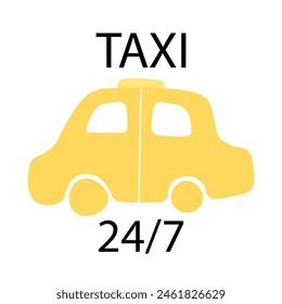 Taxi 24 7 flat banner illustration. Simple and cool ads for taxi companies