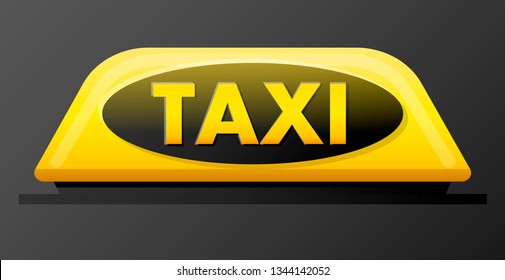 Taxi 3d roof sign at night. Luminous taxi sign on black background. Taxi sign on the roof of car. Vector illustration.