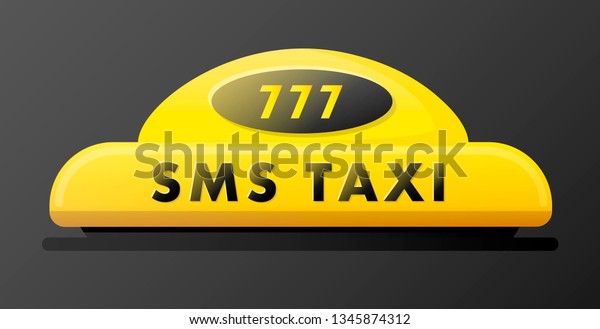Taxi 3d\
roof sign at night. Luminous taxi sign on black background. Taxi\
sign on the roof of car. Vector\
illustration.