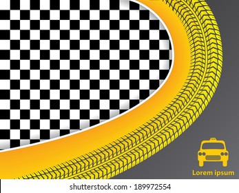Taxi advertisement design with checkered background and wave shaped tire tread