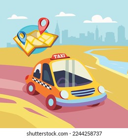 Taxi advertising banner car map icons colorful design