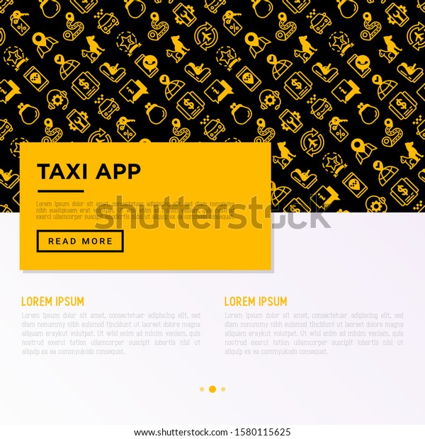 Taxi\
app concept with thin line icons: payment method, promocode, app\
settings, info, support service, phone number, route, destination,\
airport transfer, child seat. Vector\
illustration.