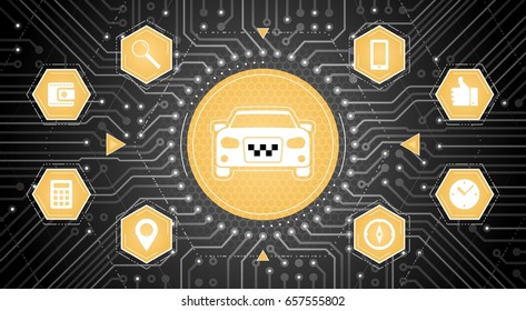 Taxi App Concept. Vector illustration on the subject of 'Taxi Service / Mobile Technology'.