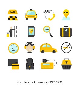 Taxi app flat icons set. Vector travel symbols collection.