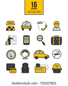 Taxi app linear icons set. Vector travel line style symbols collection.