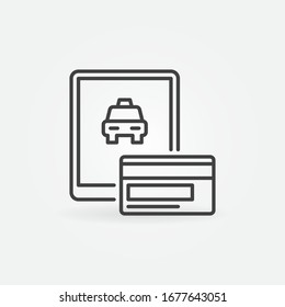 Taxi-App mit dem Konzept der Payment Card-Vektorillustration Symbol oder Symbol im Rahmenstil