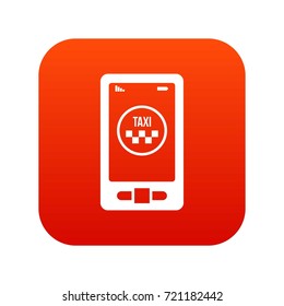 Taxi app in phone icon digital red for any design isolated on white vector illustration