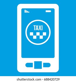 Taxi app in phone icon white isolated on blue background vector illustration
