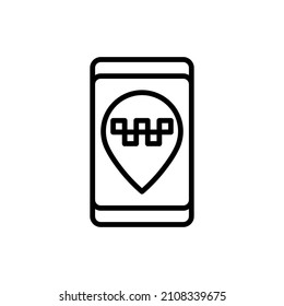 Taxi App Thin Line Icon. Zeiger mit Taxi Schild auf Smartphone-Bildschirm. Vektorgrafik.