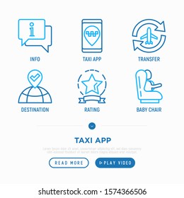 Taxi App Thin Line Icons Set: Pointer, Tariff, Phone Number, Destination, Airport Transfer, Child Seat. Vector Illustration.