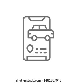 Taxi arrival message, taxi service application line icon.