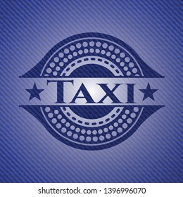 Taxi badge with denim background. Vector Illustration. Detailed.