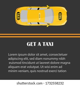 Taxi banner top view. Online mobile application order taxi service horizontal illustration. 