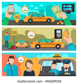 Taxi banners. City taxi transportation service vector illustration