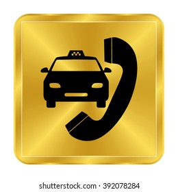 taxi - black vector icon;  gold button