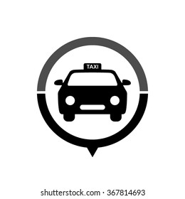 taxi - black vector icon; map pointer;  message bubble