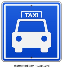 Taxi Blue Sign - Illustration of Taxi Symbol on blue square sign