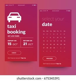 Taxi Booking Get Low Fares UI UX Screen Design With Select Date Calendar  