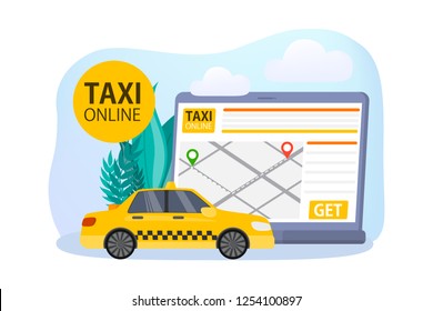 Taxi booking online. Order car in mobile phone app. Idea of transportation and internet connection. Isolated flat vector illustration