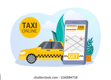 Taxi booking online. Order car in mobile phone app. Idea of transportation and internet connection. Isolated flat vector illustration