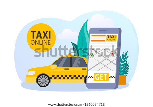 Taxi booking online. Order car in mobile
phone app. Idea of transportation and internet connection. Isolated
flat vector illustration