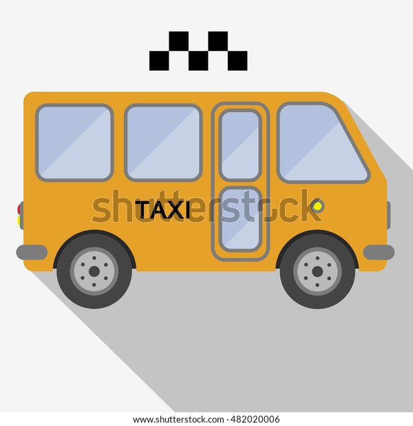 Taxi bus sign icon.\
Transfer icon. Public transport symbol. Flat vector stock\
illustration. Long shadow