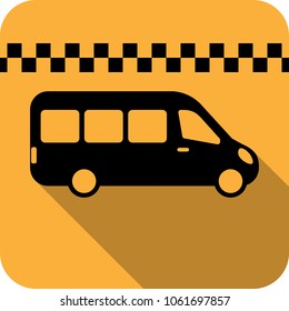 Taxi bus or taxi van vector flat icon for apps and websites. Bus on yellow background with shadow