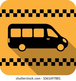 Taxi bus or taxi van vector flat icon for apps and websites. Bus on yellow background with shadow