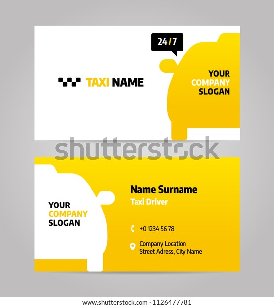 Taxi business or visiting card. Vector layout\
design template for taxi\
service.