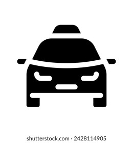 Taxi taxi negro glifo icono iu. Solicitar transporte en línea. Servicio para pasajeros. Diseño de interfaz de usuario. Símbolo de silueta en espacio blanco. Pictograma sólido para web, móvil. Ilustración de vector aislado