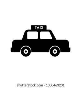 Taxi cab black vector icon. Taxi car side view.