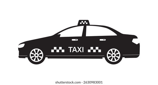 Taxi cab. Taxi car, black icon. Taxi service silhouette, element isolated on white background. Round the clock service.  Monochrome design. flat vector illustration