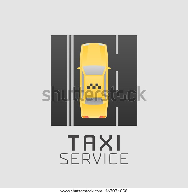 Taxi, cab, car hire\
vector logo, icon, app emblem. Aerial view of yellow taxi on the\
road design element