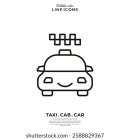 Taxi cab, car service line icon design. Rideshare, travel driver, taxi app, Hail a Cab, location, rent a car, vector icon. Vector illustration and png background