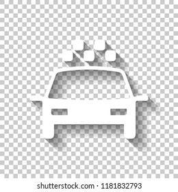 Taxi cab or car. Simple icon. White icon with shadow on transparent background