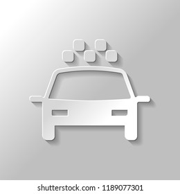 Taxi cab or car. Simple icon. Paper style with shadow on gray background
