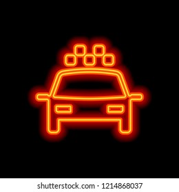 Taxi cab or car. Simple icon. Orange neon style on black background. Light icon