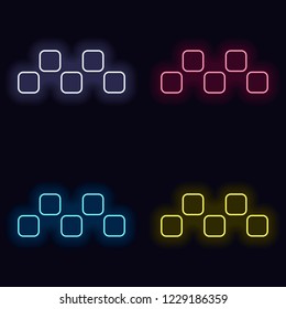 Taxi cab or car. Simple icon. Set of neon sign. Casino style on dark background