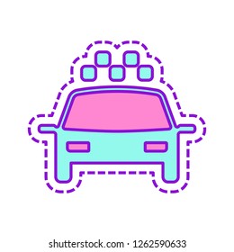 Taxi cab or car. Simple icon. Colored sketch with dotted border on white background
