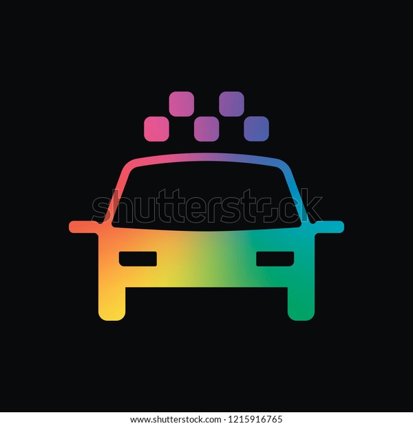 Taxi cab or car. Simple icon. Rainbow color\
and dark background