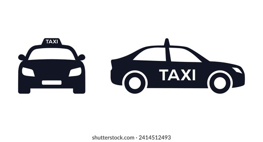 Taxi cab car vector icon. Taxi car front and side view flat pictogram designs, Vector illustration.