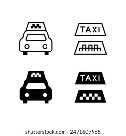 Taxi-Taxi-Taxi-Car-Vektorgrafik-Symbol Checked Cab. Taxi-Service-Linie und flache Symbole, bearbeitbare Strich auf Weiß, lineare Vektorgrafik Umriss-Illustration, Symbol-Logo-Design-Stil