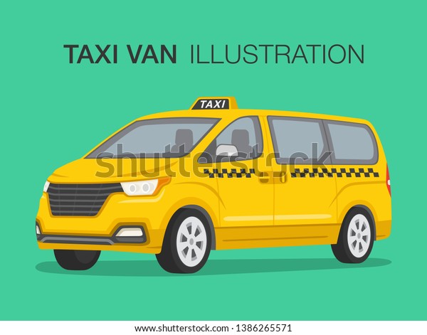 Taxi cab company. Van car driver service.\
Perspective view. Flat vector\
illustration.
