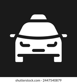 Taxi-Taxi-Taxi-Symbol für den dunklen Modus. Digitaler Service für Fahrgäste. Design der Benutzeroberfläche. Weißes Silhouettensymbol auf schwarzem Raum. Solides Piktogramm für Web, mobil. Vektorgrafik Einzeldarstellung