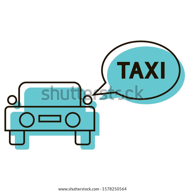 Taxi cab. A driver offers\
his services at the airport, bus and railway stations. Design\
element. Vector illustration. Icon with shadow isolated on white\
background.