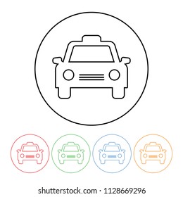 Taxi cab icon in a thin line style vector taxi car symbol with four color variations