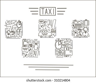 Taxi cab. Line icons with flat design elements of business people organization