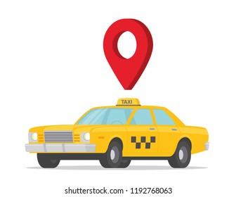 Taxi cab map pointer. Taxi car flat style - stock vector.