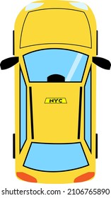 Taxi Cab In New York City. Overhead Downward View, Illustration